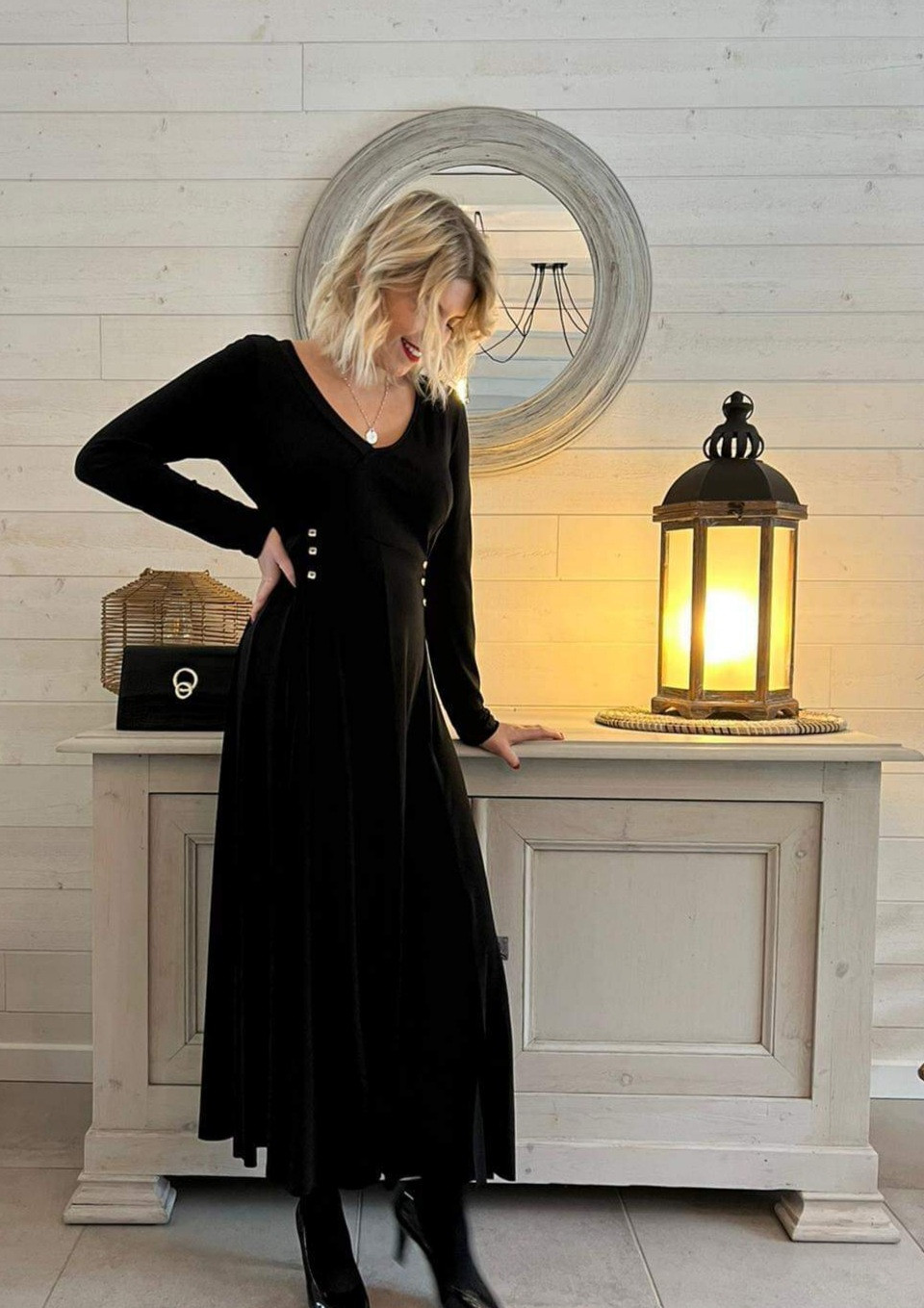 Robe longue noire fendue femme