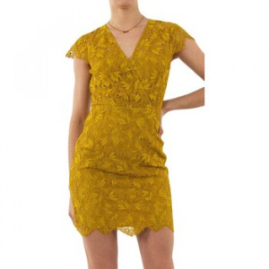 Robe cintrée jaune dentelle femme