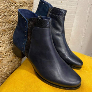 Bottines cuir marine bimatière femme